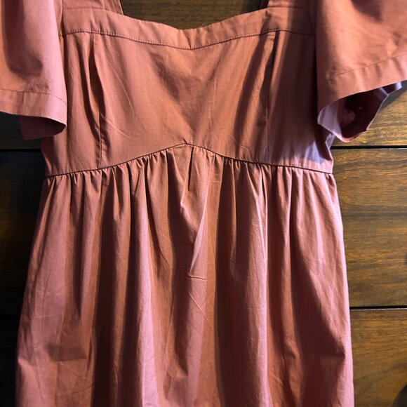 Abercrombie & Fitch Smocked Angel Sleeve Tiered Midi Dress - Rust - Size M - Picture 5 of 10